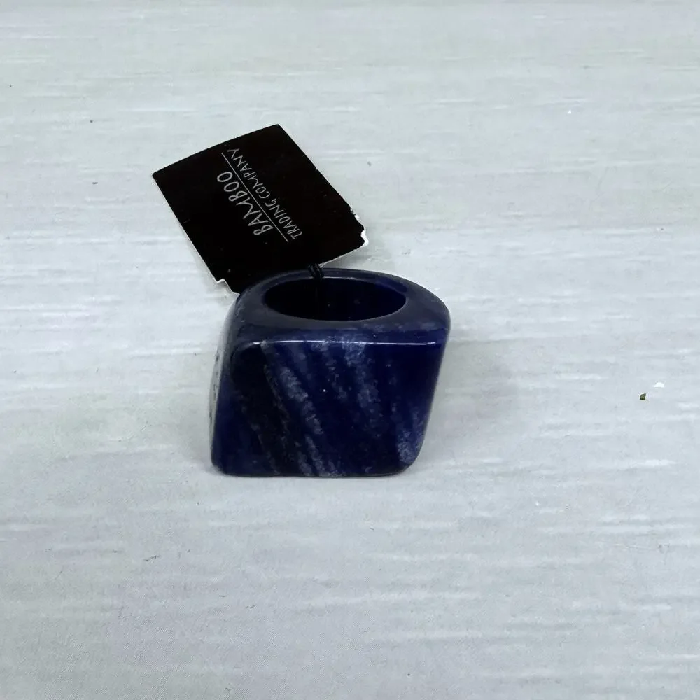 Chunky One Piece Blue Quartz Polished Stone Ring Size 6